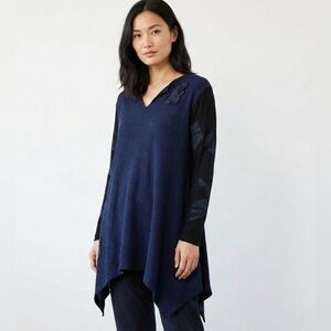 AHNI Art to Wear Lagenlook Navy Blue Asymmetrical Tunic Top Size 3 L/XL